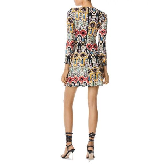 Alice + Olivia Delora Printed Long Sleeve Paneled Flare Mini dress Tangerine 4 - Picture 5 of 6